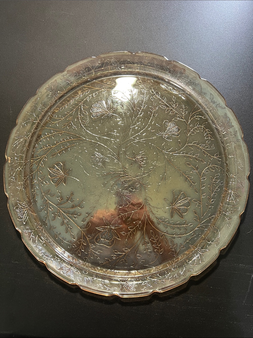 Vintage Jeannette “Floragold Louisa” 13.5 glass serving Platter